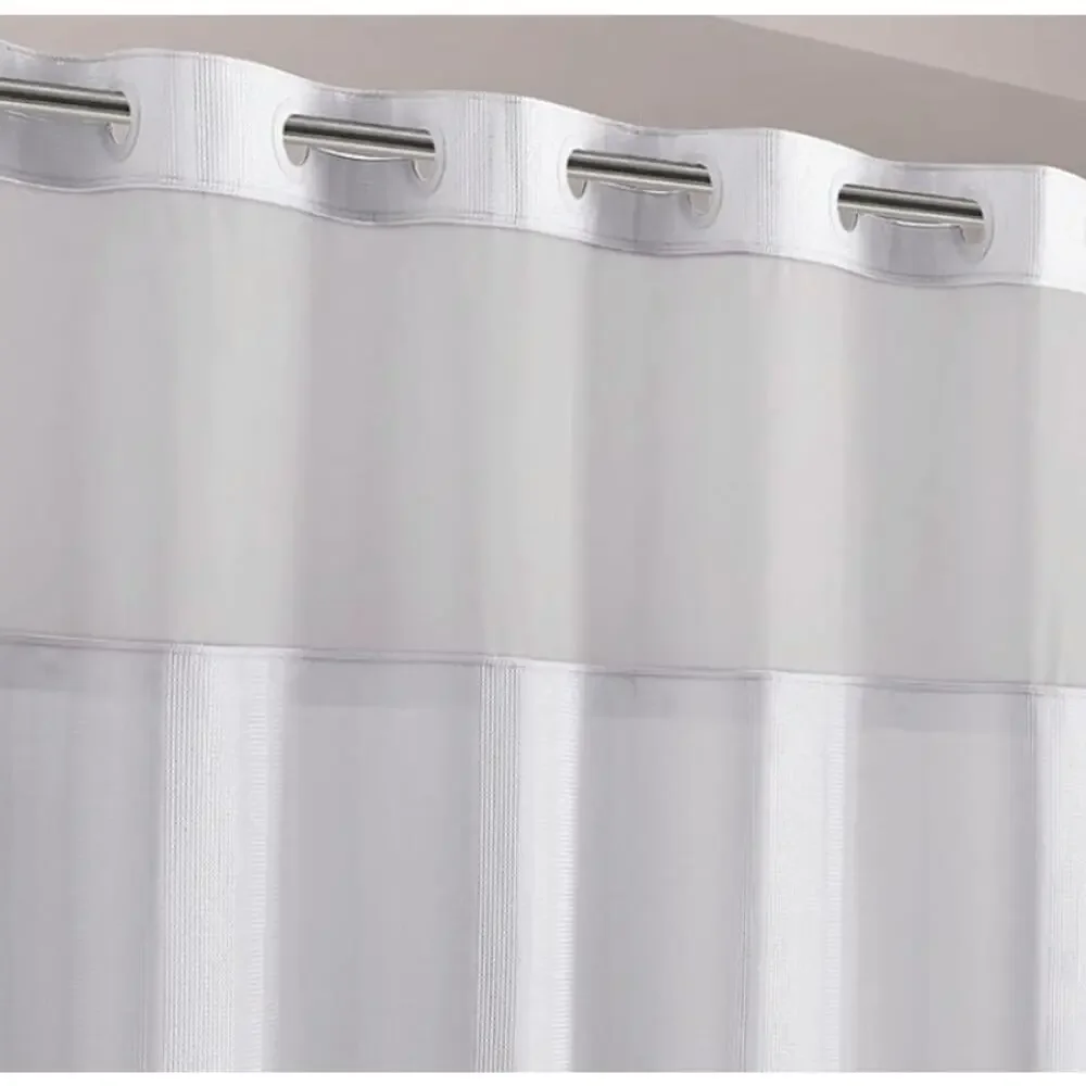 Waffle Stripe 2-in-1 Shower Curtain and Sheer Top Window, -Bright White
